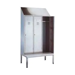 Stainless steel cabinet for dismantled glass with bench and inclined removable trays