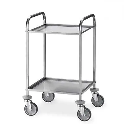 Stainless steel trolley 2 tray shelves