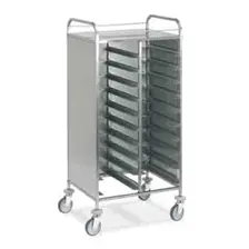 Stainless steel tray trolley closed on 3 sides