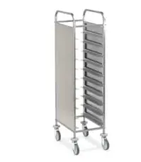 Stainless steel tray trolley closed on 2 sides