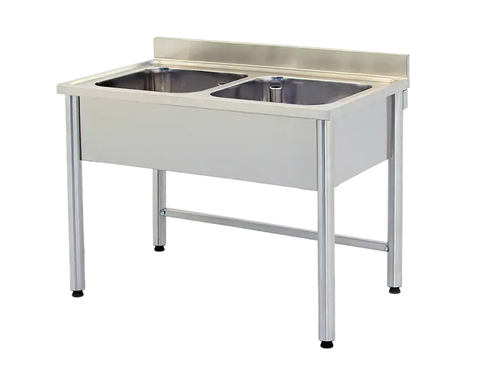Double-bowl stainless steel sink on legs