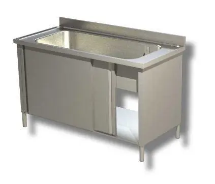 Stainless steel sink with large basin and sliding doors