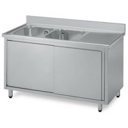 Sink with 2 sliding doors and 2 bowls